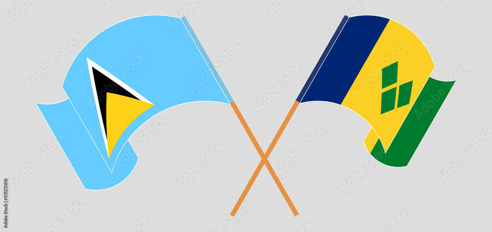 Crossed and waving flags of Saint Lucia and Saint Vincent and the Grenadines Crossed and waving flags of Saint Lucia and Saint Vincent and the Grenadines