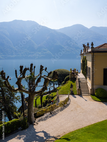 view of the garden of villa del balbianello at lake como photo