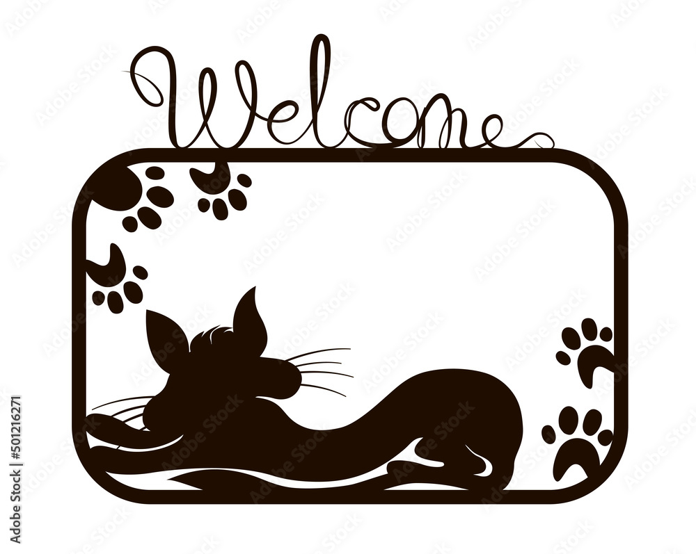 Welcome cat sign is a template for a cardboard, wood, and metal laser ...