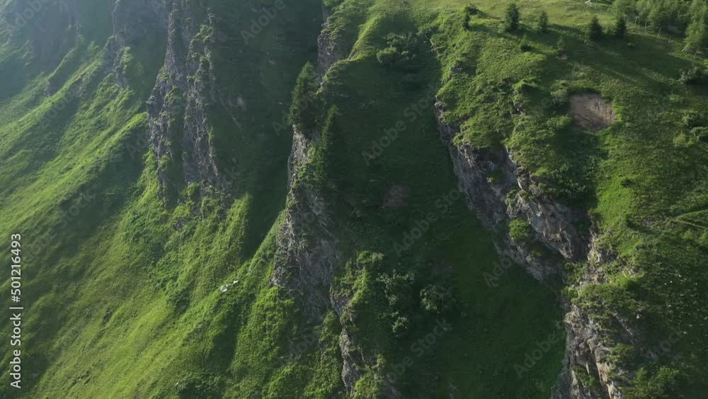 Green Meadows And Mountains Of Switzerland. Aerial Survey Green Meadows And Mountains Of Switzerland. Aerial Survey