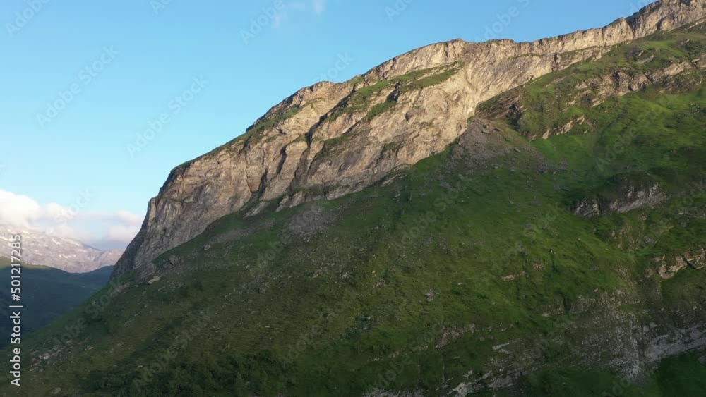 Green Meadows And Mountains Of Switzerland. Aerial Survey Green Meadows And Mountains Of Switzerland. Aerial Survey