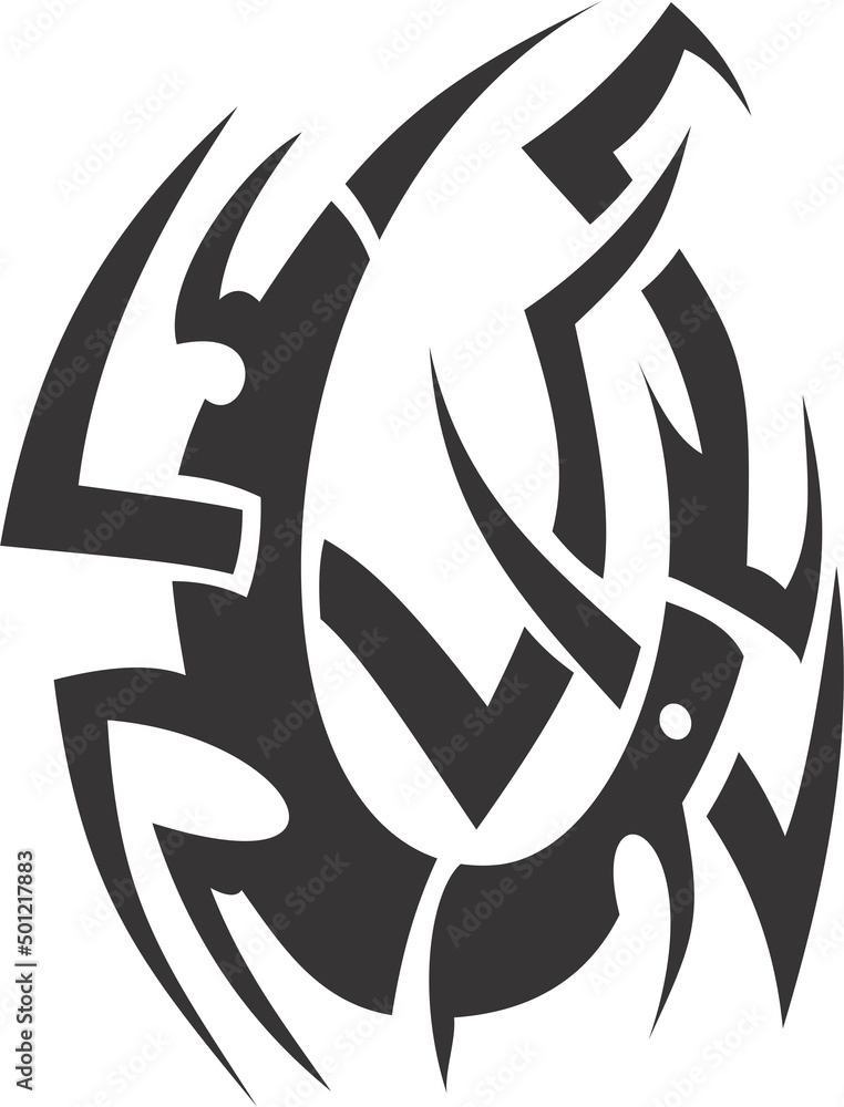 A beautiful illustration with tribal tattoo. Black color on a white background.