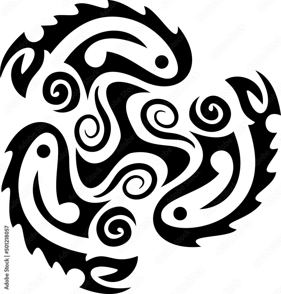 A beautiful illustration with tribal tattoo. Black color on a white background.