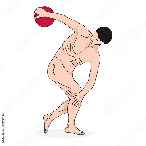 Fotografie Discobolus, illustration of discus thrower, vector, on a white background