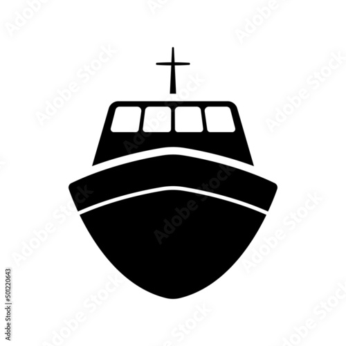 Ship icon. Boat, yacht. Black silhouette. Front view. Vector simple flat graphic illustration. Isolated object on a white background. Isolate.