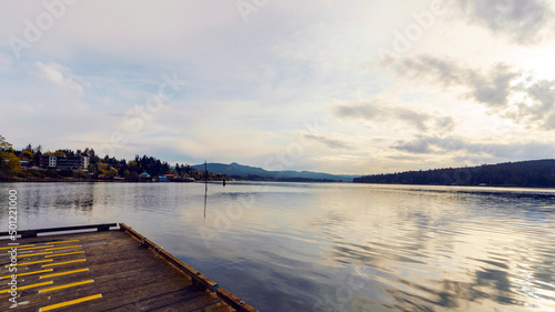 Calming waters of Juan de Fuca Straits early on a Spring morning near Sooke Harbour  BC. 