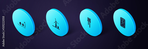 Set Isometric Smart farming technology, Temperature and humidity sensor, Wind turbine and Standalone plant icon. Vector