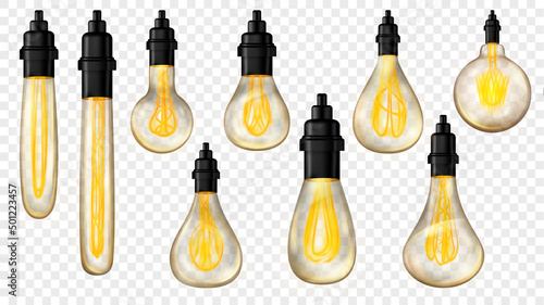Canvas Set of vintage incandescent lamps of various shapes and sizes
