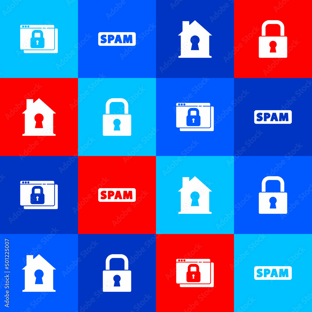 Set Secure your site with HTTPS, SSL, Spam, House under protection and Lock icon. Vector Set Secure your site with HTTPS, SSL, Spam, House under protection and Lock icon. Vector