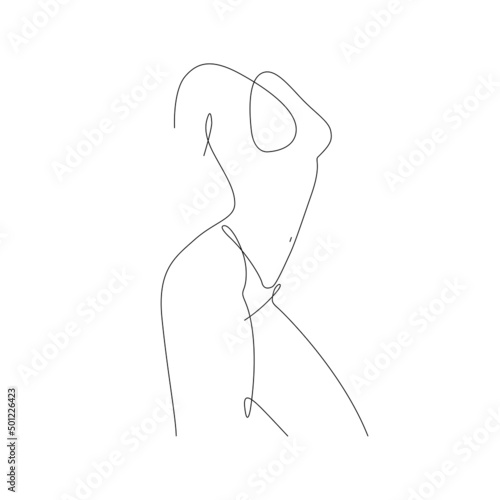 Elegant line art of erotic woman figure. Silhouette of female in contemporary one line style. Design element for for cosmetics advertising, posters, wall art, stickers. 