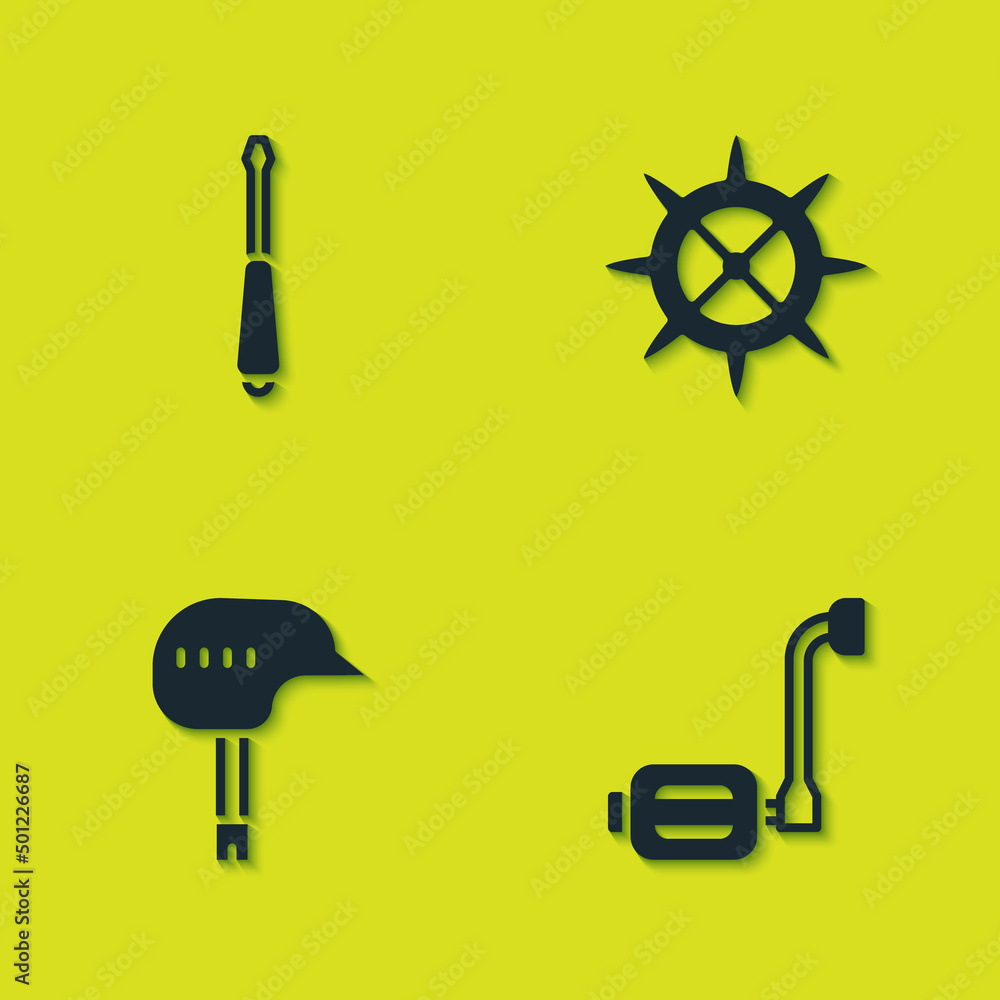 Set Screwdriver, Bicycle pedal, helmet and sprocket crank icon. Vector