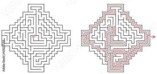 Vector maze inside the shape of a jewel. Find the way out from center of labyrinth. Medium level difficulty puzzle for childrens and adults.