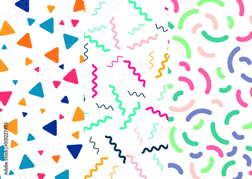 set de patrones coloridos figuras geométricas festival fondos carnaval canfeti vector photo