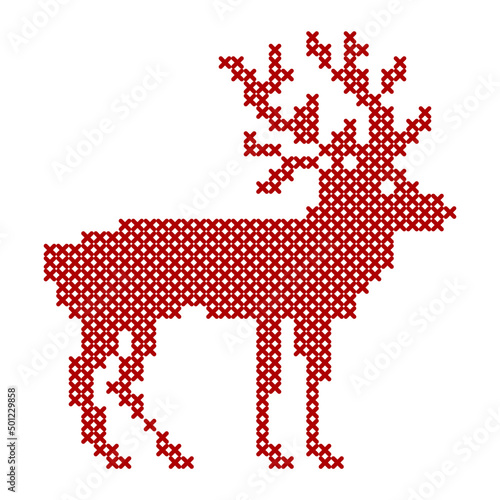 Reindeer cross stitch scheme folk pattern