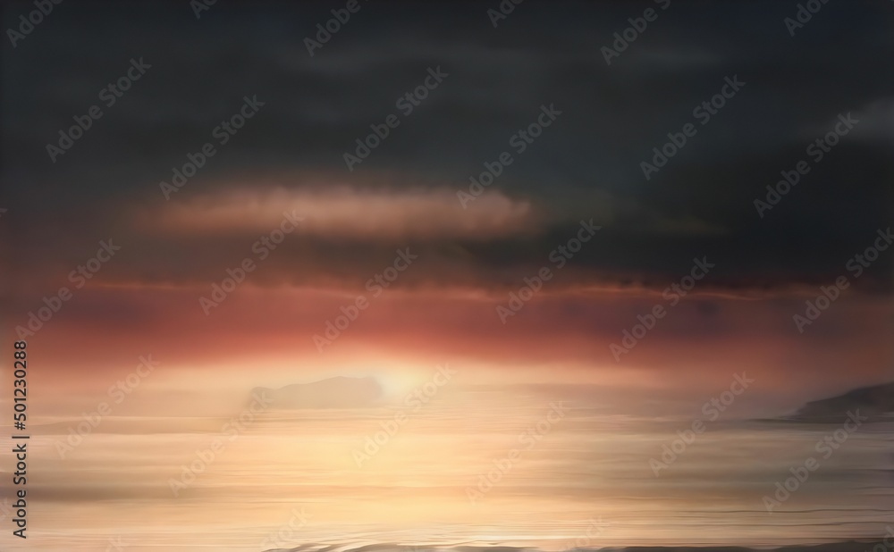 Fototapeta premium the sunsets over the ocean with dark clouds in the sky