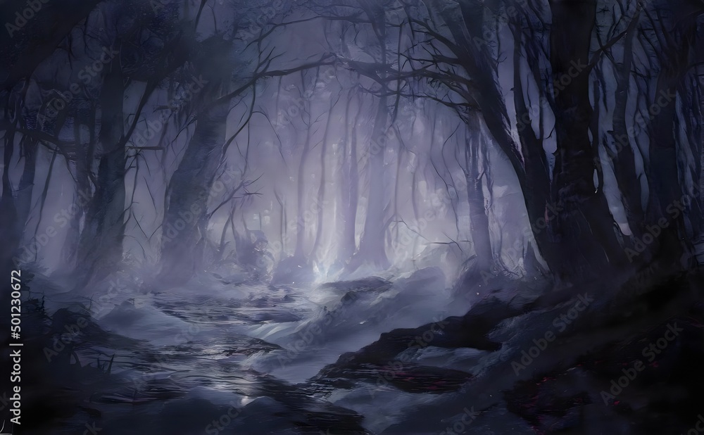 Naklejka premium a fantasy forest in the fog