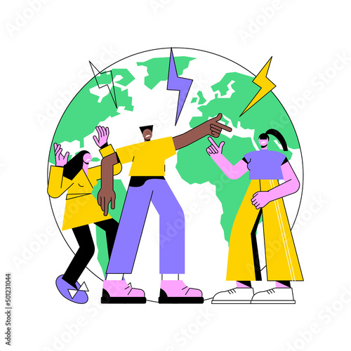 Social conflict abstract concept vector illustration. Social relations, interaction power, conflict between classes, multiracial angry people, school bullying, abuse, aggressive abstract metaphor.