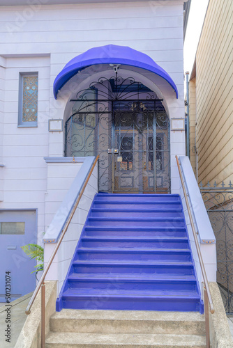 Home exterior with purple palettes at San Francisco, California
