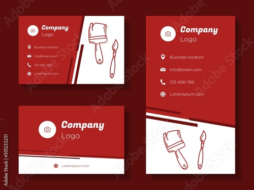 Painting service digital business card template, paint brush, roller corporate marketing advertisement, handyman renovation online invitation card, abstract flyer, creative banner design, isolated