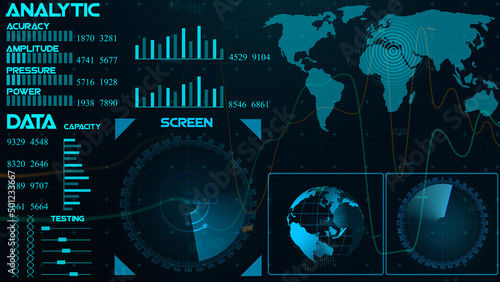 Technology interface HUD rotating on dark virtual screen with animated interface .radar HUD animation. Radar Gaps Navigation Screen Display ,bullet Shot & Futuristic Tracking.	