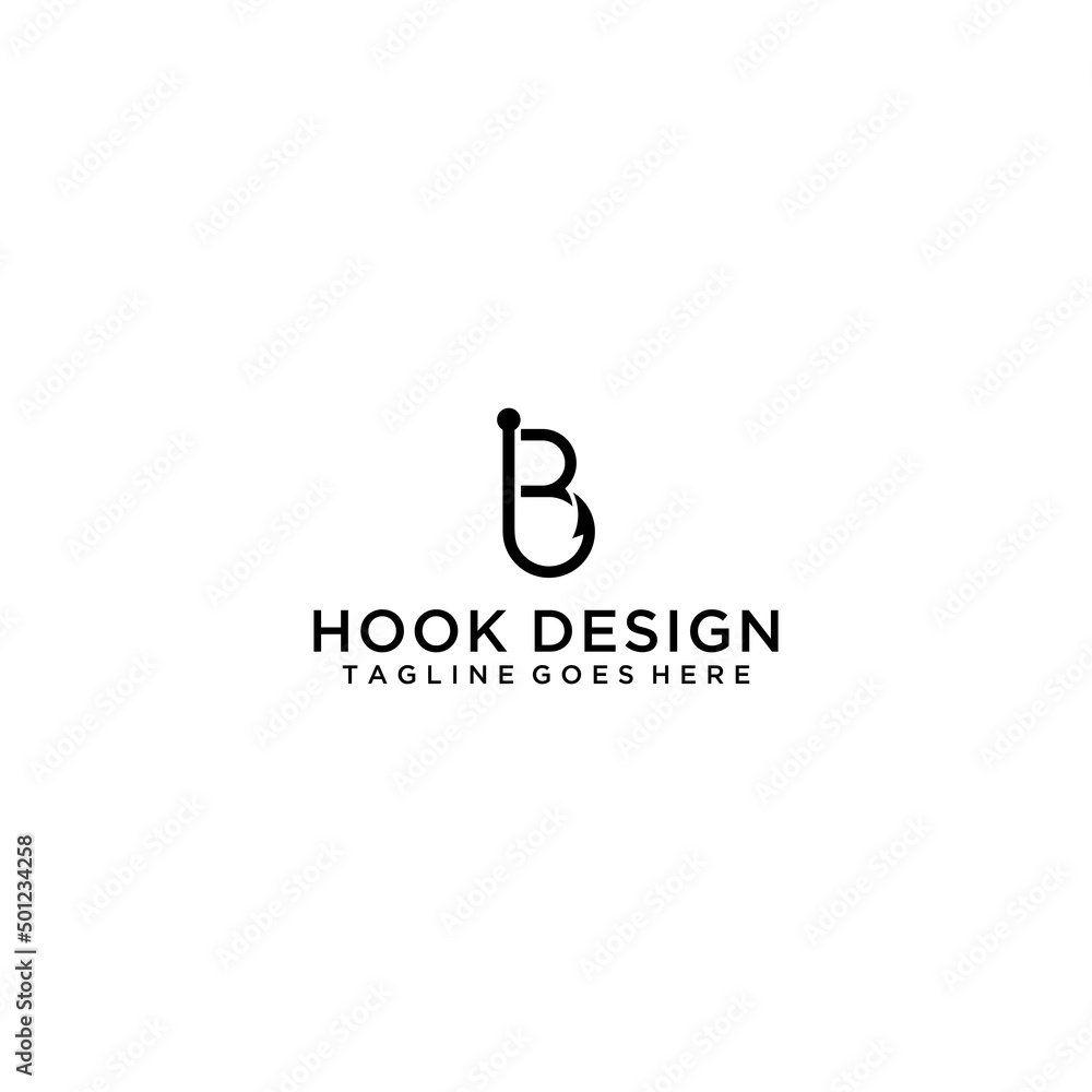 Initial letter B and hook logo sign design