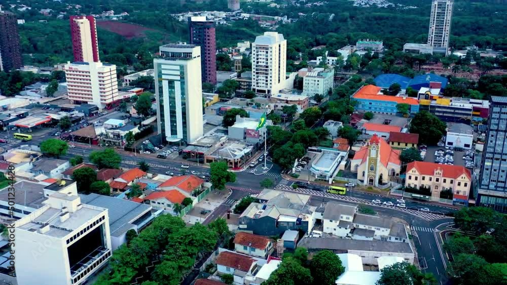 drone hyper lapse video of downtown Foz do Iguaçu Brazil