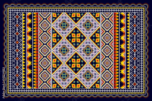 Geometric abstract ikat ethnic pattern design. Aztec fabric carpet mandala ornament chevron textile decoration wallpaper. Tribal turkey African Indian traditional embroidery vector background 