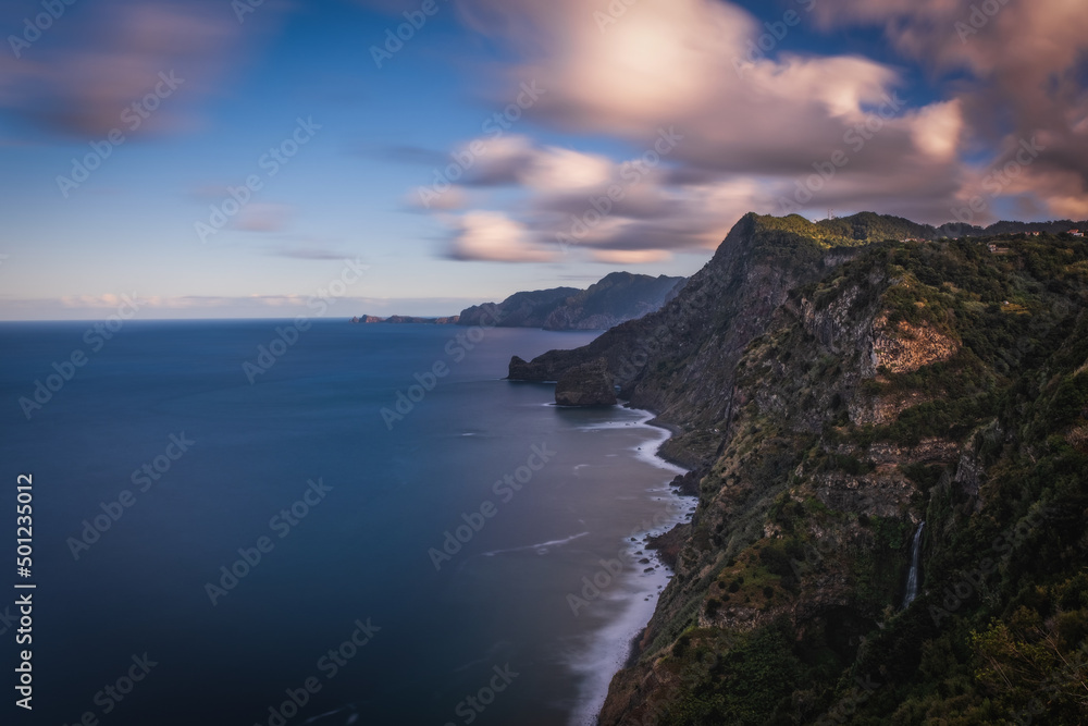 Santana, Madeira Island, Portugal - October 2021, Madeira north coast from Hotel Quinta do Furao. Long exposure picture.