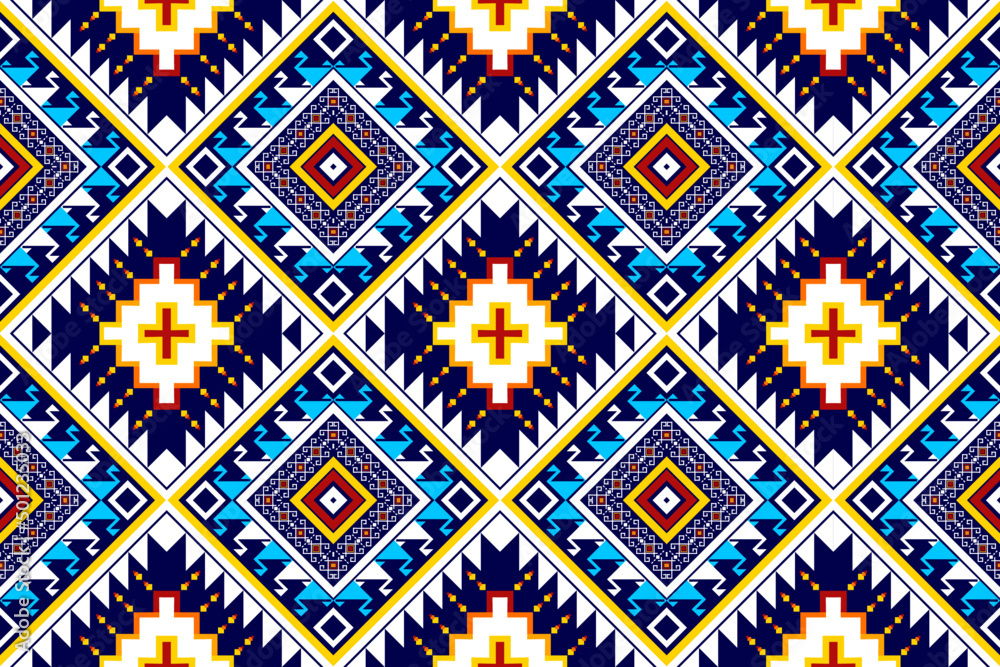 Geometric abstract ikat ethnic pattern design. Aztec fabric carpet mandala ornament chevron textile decoration wallpaper. Tribal turkey African Indian traditional embroidery vector background 