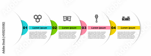 Set line Honeycomb, Hive for bees, dipper stick and Hanging sign with honeycomb. Business infographic template. Vector