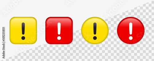 exclamation mark sign icon in yellow and red circle modern buttons , caution warning attention signs
