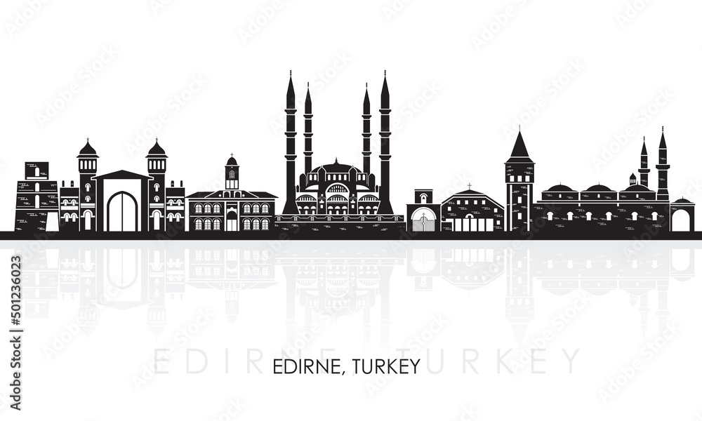 Silhouette Skyline panorama of city of Edirne, Turkey - vector illustration