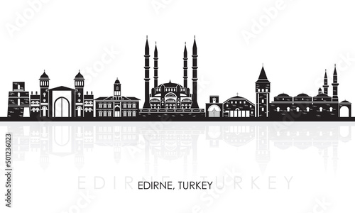 Silhouette Skyline panorama of city of Edirne, Turkey - vector illustration