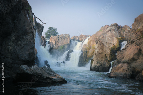 Hogenakkal Waterfalls in Tamil Nadu, India with Hill View