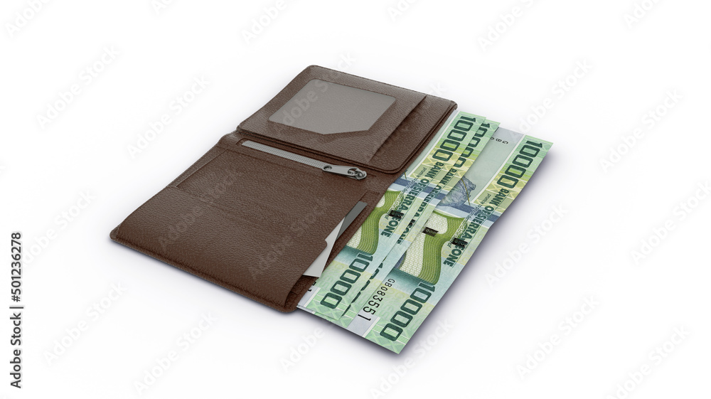 3D rendering of Sierra Leonean leone notes in wallet 3D rendering of Sierra Leonean leone notes in wallet
