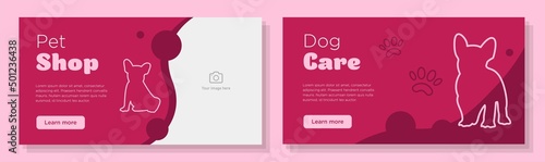 Canvas Dog care service online banner template set, cute pet shop advertisement, horizo