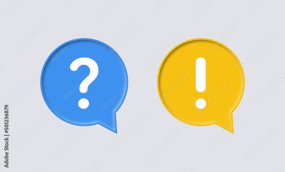 question mark exclamation mark icon in 3d speech bubble. warning notification sign and faq icon sign, frequently asked questions. dialogue bubbles frame. message box with support, ask, info, icon question mark exclamation mark icon in 3d speech bubble. warning notification sign and faq icon sign, frequently asked questions. dialogue bubbles frame. message box with support, ask, info, icon