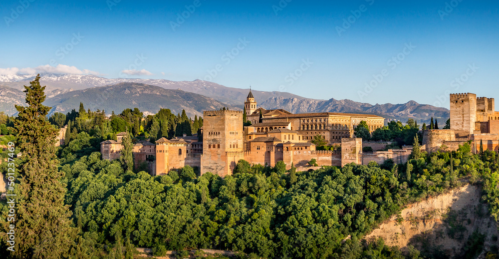 beautiful views of the Alhambra from el Mirador de San Nicolas, Granada, Andalucia, Spain