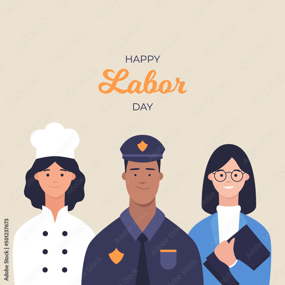 Naklejka premium Happy Labor day greeting card Workers