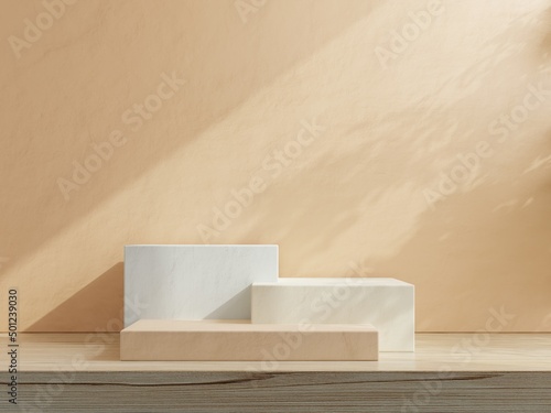 Valokuva Box podium in abstract cream color composition for product presentation