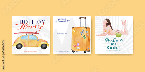 Banner template with enjoy summer holiday concept,watercolor style