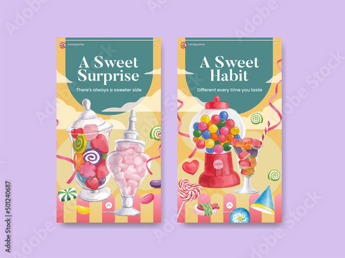 Instagram template with candy jelly party concept,watercolor style