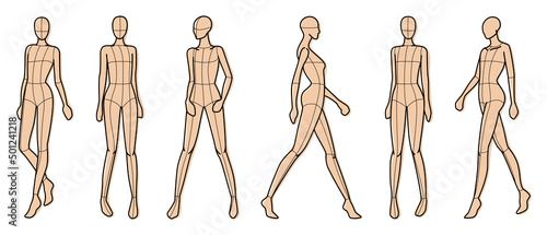 Vector set of different poses for colored drawing fashion illustrations. Template for sketches