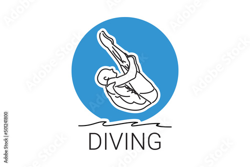 Diving (sport) vector line icon. swimmer with diving sport. sign. sport pictogram illustration
