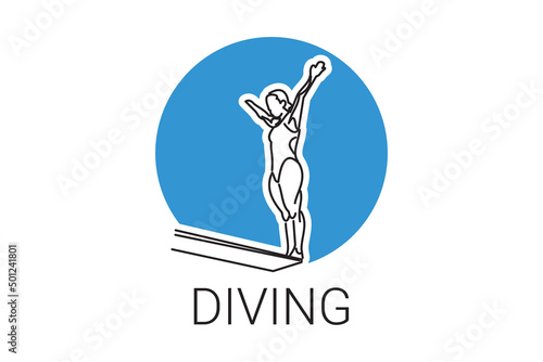Diving (sport) vector line icon. swimmer with diving sport. sign. sport pictogram illustration