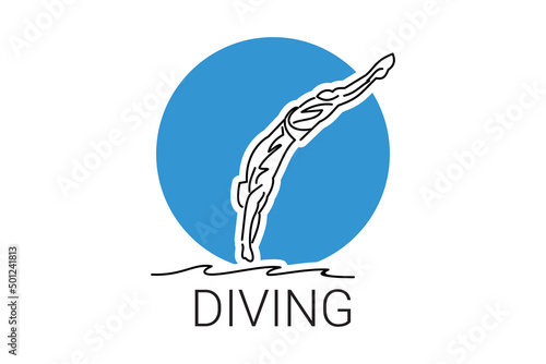 Diving (sport) vector line icon. swimmer with diving sport. sign. sport pictogram illustration