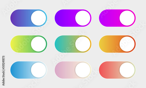 switch toggle button - on off icons, yes or no with switch slider icon button in modern toggle - gradient switchers buttons for user interface, apps and website	