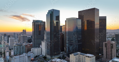 Los Angeles skyline and skyscrapers. Downtown Los Angeles aerial view  business centre of the city  business center office building.