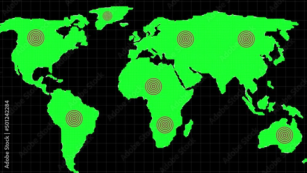 Technology radio wave signal animation on earth map. Technology radio wave signal animation on earth map.