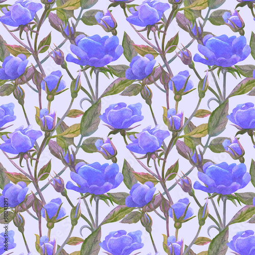 Seamless pattern with flowers. Rose. Watercolor illustration. The print is used for Wallpaper design, fabric, textile,